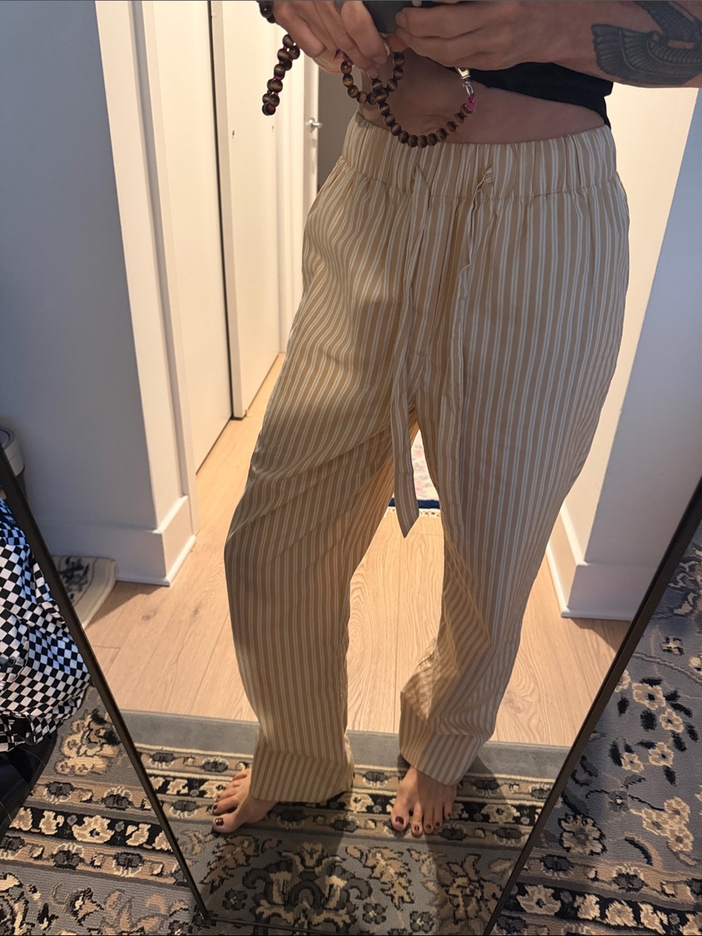 TEKLA Beige & White Striped Lightweight Lounge Pants
